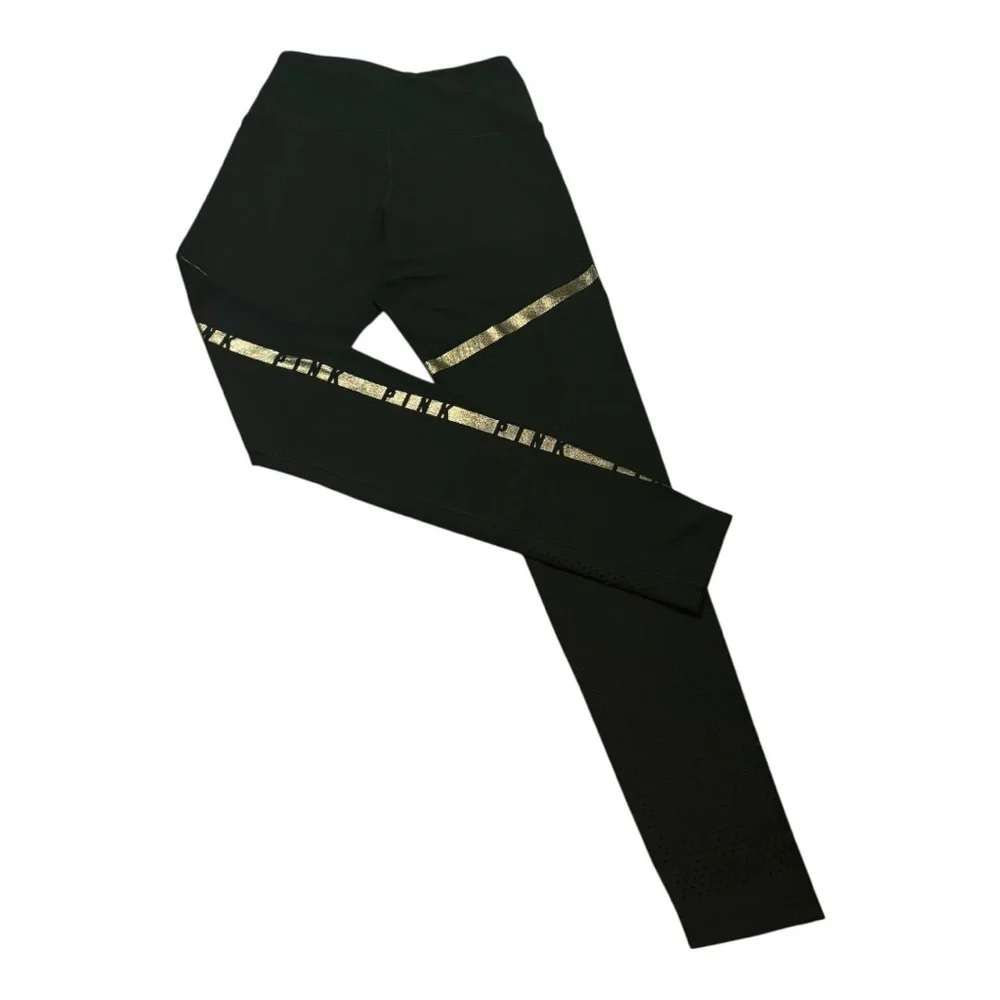 Pink Black Leggings with Gold Accents - Picture 6 of 9